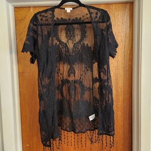 Xhilaration Swim Cover S Black Coastal Crochet Festival Boho Short Sleeve Beach